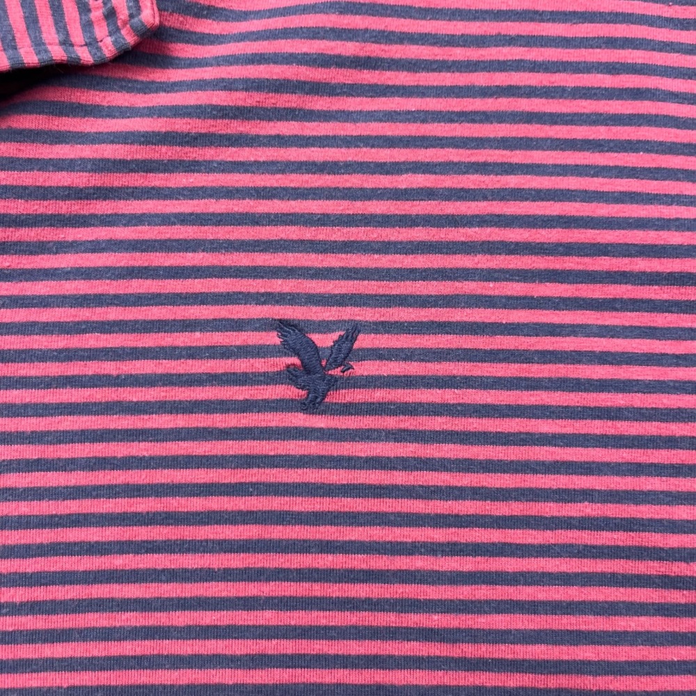American Eagle Super Soft Classic Casual Striped Red Blue Polo Shirt - Picture 4 of 7